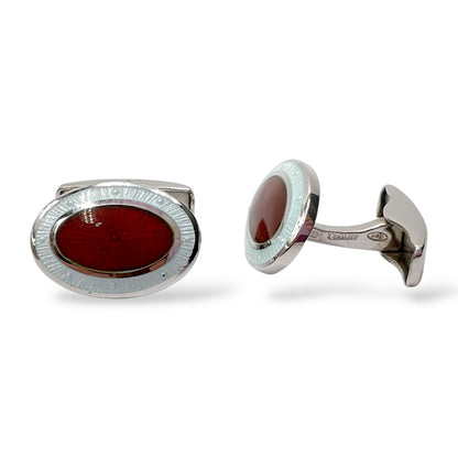 Gemelli Ovali Argento e Smalto Perlato Rosso e Bianco Antorà - 503