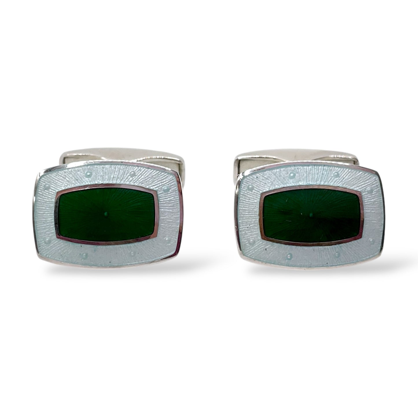 Gemelli Rettangolari Argento e Smalto Perlato Verde e Bianco Antorà - 551