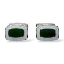 Gemelli Rettangolari Argento e Smalto Perlato Verde e Bianco Antorà - 551