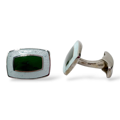 Gemelli Rettangolari Argento e Smalto Perlato Verde e Bianco Antorà - 551