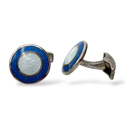 Gemelli Tondi Argento e Smalto Perlato Blu e Bianco Antorà - 504