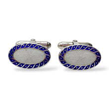 Gemelli Ovali Argento e Smalto Perlato Bianco e Blu Antorà - 296