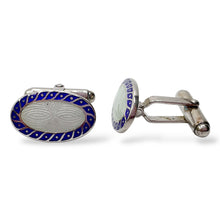 Gemelli Ovali Argento e Smalto Perlato Bianco e Blu Antorà - 296