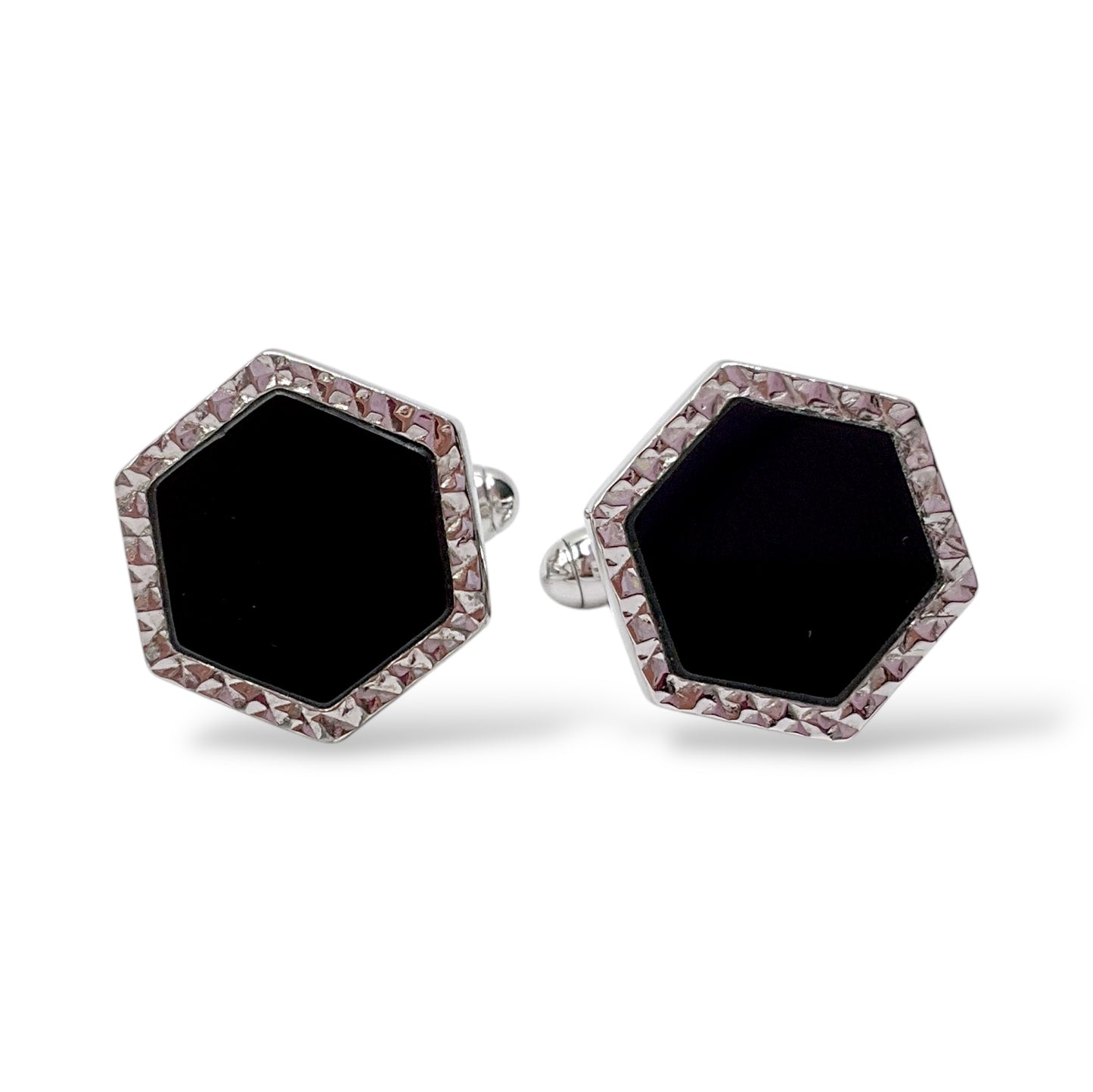 Gemelli Ottagonali Argento e Onice Bordo Diamantato Antorà - 582