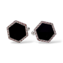 Gemelli Ottagonali Argento e Onice Bordo Diamantato Antorà - 582