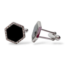 Gemelli Ottagonali Argento e Onice Bordo Diamantato Antorà - 582