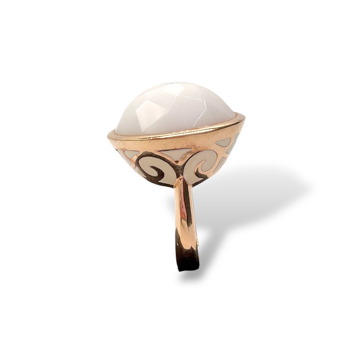 Anello Donna con Agata Bianca e Smalto - Lucos Preziosi