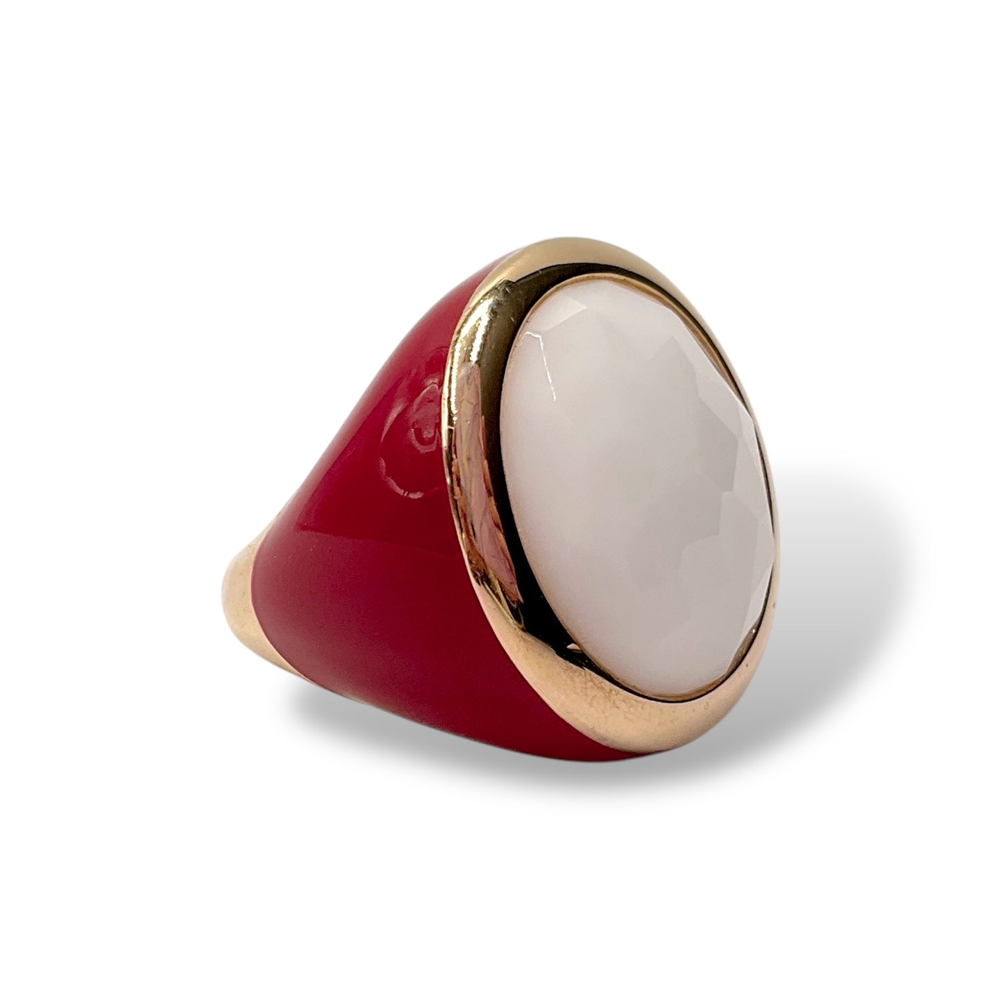 Anello Donna con Agata Bianca Tonda e Smalto - Lucos Preziosi