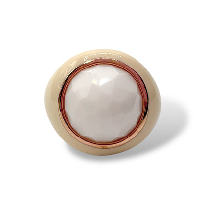 Anello Donna con Agata Bianca Tonda e Smalto Panna - Lucos Preziosi