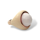 Anello Donna con Agata Bianca Tonda e Smalto Panna - Lucos Preziosi