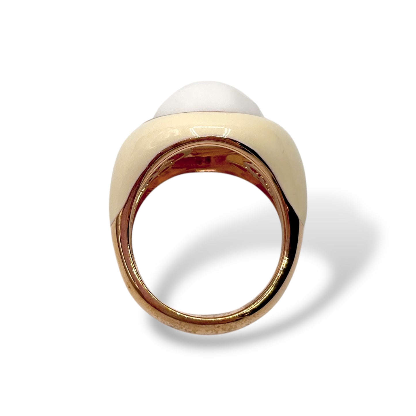 Anello Donna con Agata Bianca Tonda e Smalto Panna - Lucos Preziosi