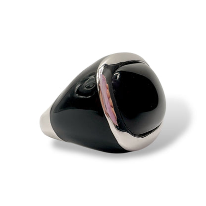 Anello Donna con Onice Rettangolare e Smalto Nero - Lucos Preziosi