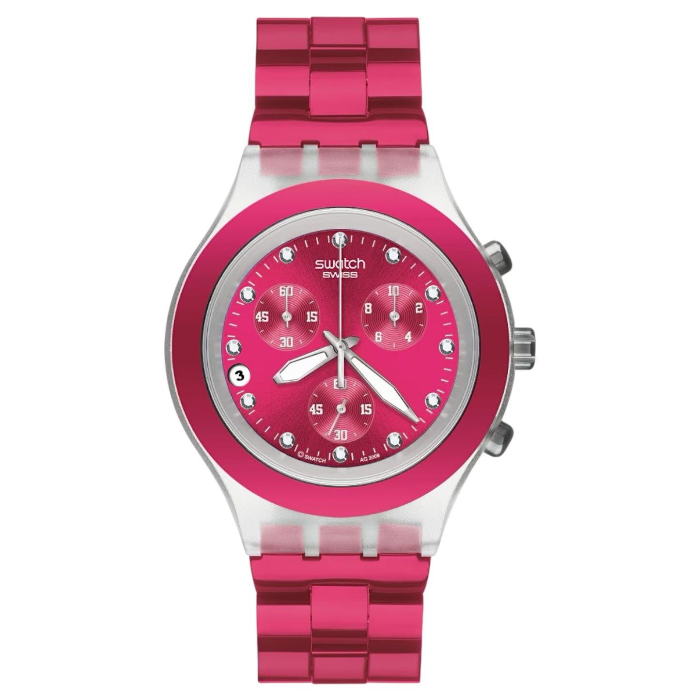 Orologio Cronografo Unisex Swatch Irony Diaphane Full-Blooded Raspberry - SVCK4050AG