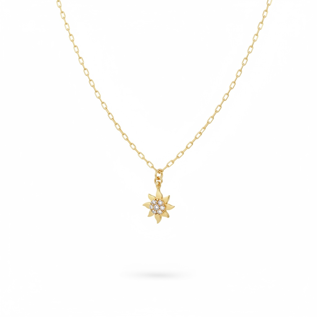 Collana Dvccio Con Sole A Ciondolo E Cristalli Al Centro Argento 925 Placcata oro 24kt - GCSIL10G