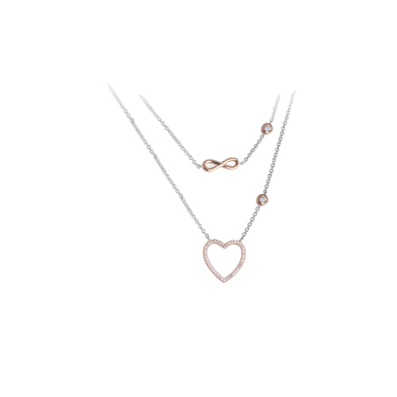 Collana Donna In Argento Blu Amante Doppia Con Infinito E Cuore - BCN37VH