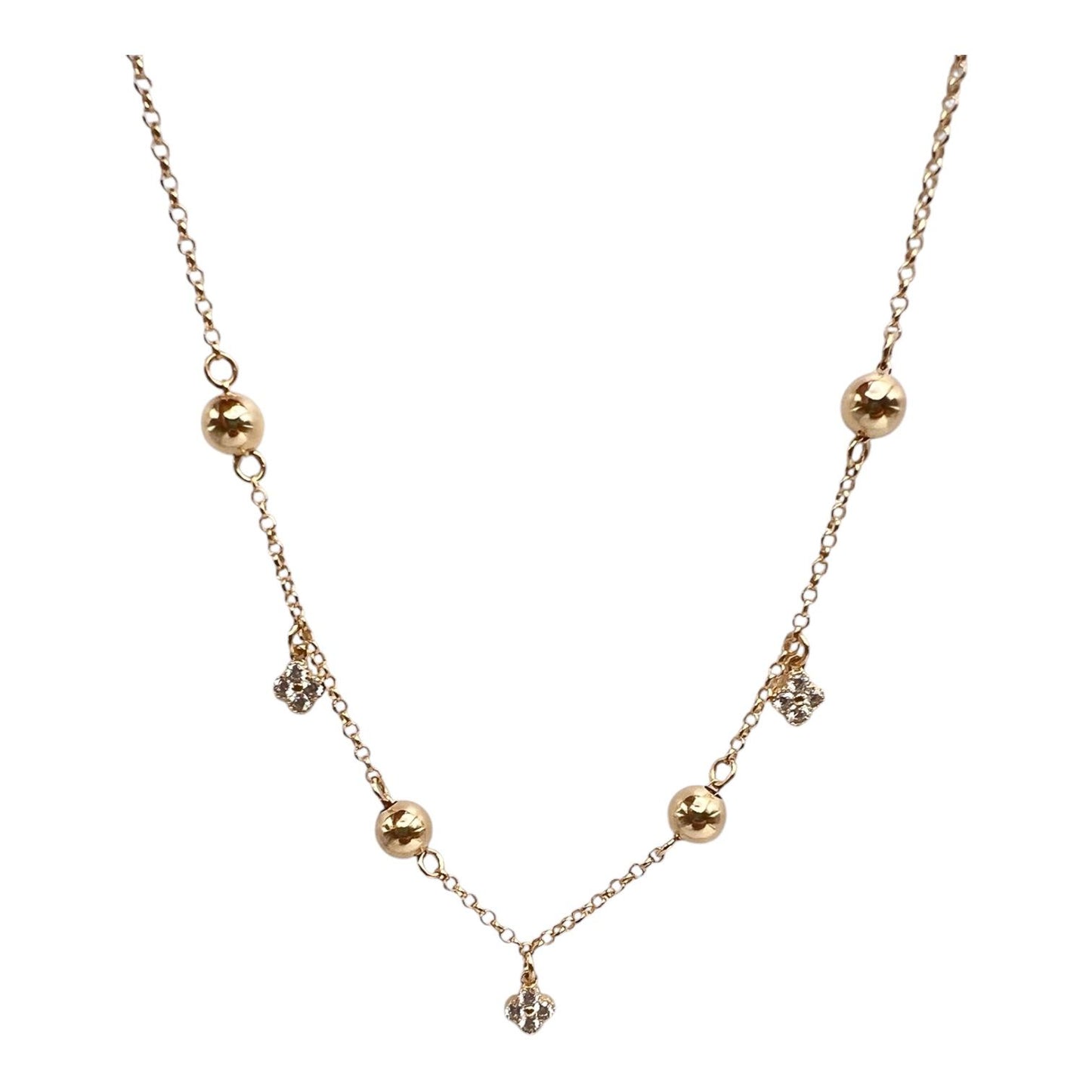 Collana Dvccio Con Quadrifogli e Sfere D'orate Argento 925 Placcata oro 24kt - GCCHE1701G