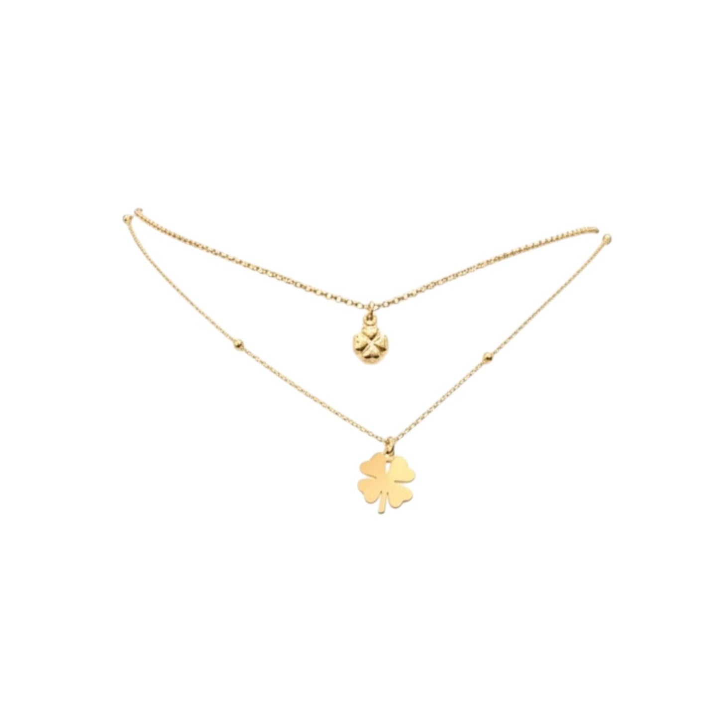 Collana Dvccio Doppia Con Quadrifogli Argento 925 Placata Oro 24kt - GCCHE1601G