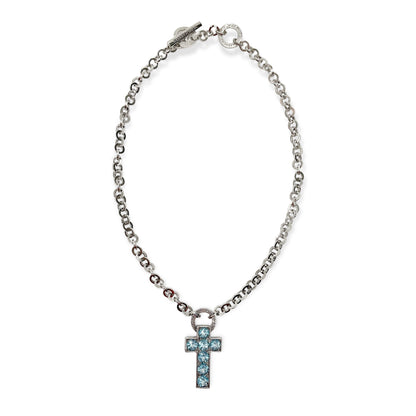 Collana Donna Croce Topazi Azzurri Diva in Argento - CA011191