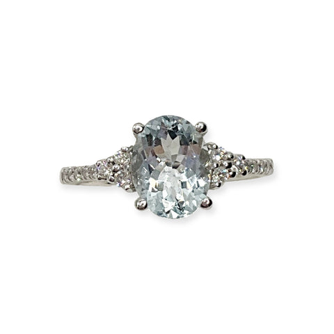 Anello Donna Miluna Gioielli in Oro Bianco, Brillanti e Acqua Marina Rettangolare - LID3544