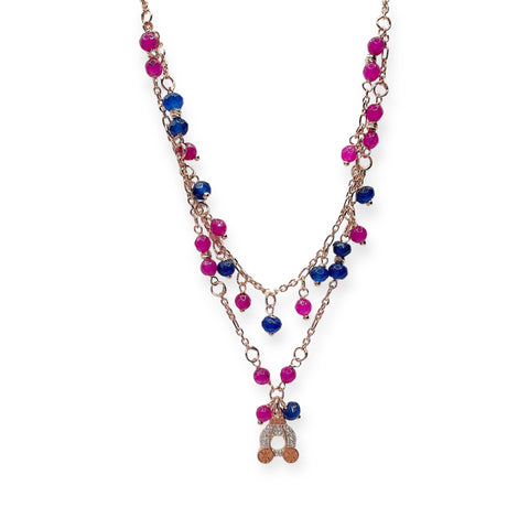Collana Doppia Pietre Fucsia e Blu con Carrozza Mini - Le Favole