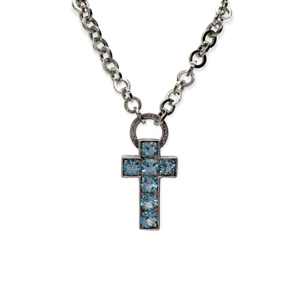 Collana Donna Croce Topazi Azzurri Diva in Argento - CA011191