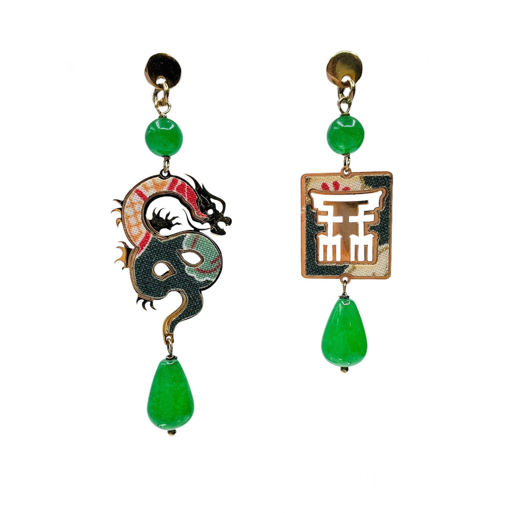 Orecchini Drago Argento Mini Verde - Lebole