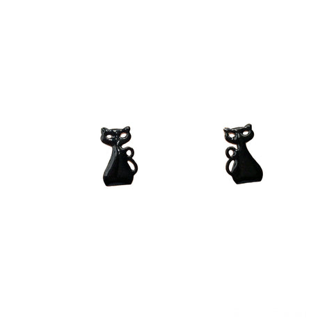 Orecchini Tappa Buco Gatto Smalto Nero - Le Favole
