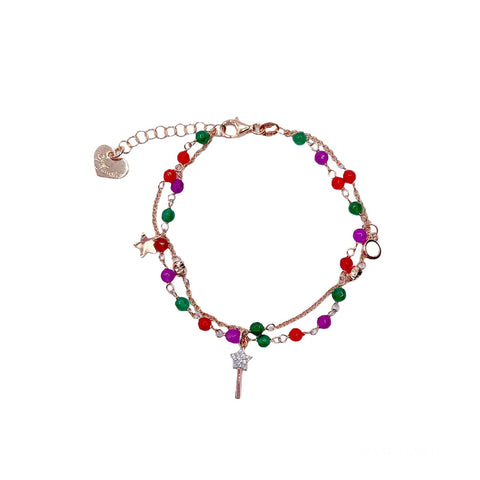 Bracciale Doppio con Pietre Colorate e Bacchetta o Scarpetta - Le Favole