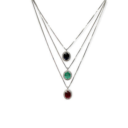 Collana Donna Miluna Gioielli in Oro Bianco, Brillanti e Pietre di Colore - CLD4088